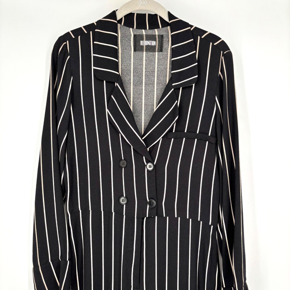 Reformation Weston Striped‎ Jumpsuit Sz 0 Wide Leg Black Beige Mesh Tag Tailored - Picture 10 of 16